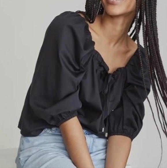 Elizabeth and James Black Puff Sleeve Top - Picture 1 of 10
